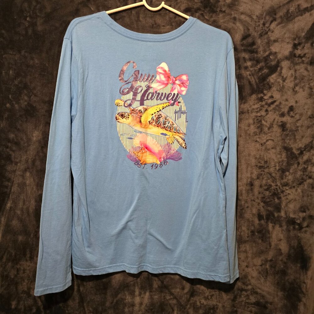 Blue Long Sleeved Guy Harvey T-Shirt with Sea Turtle Picture Size Large